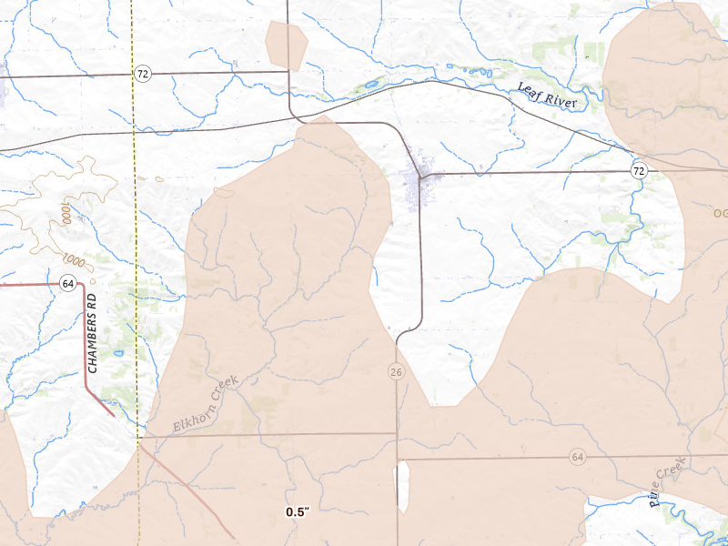Radar-estimated hail-size map of the storm over Forreston, IL on Jun 10, 2026