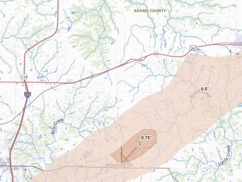 Radar-estimated hail-size map of the storm over Fowler, IL