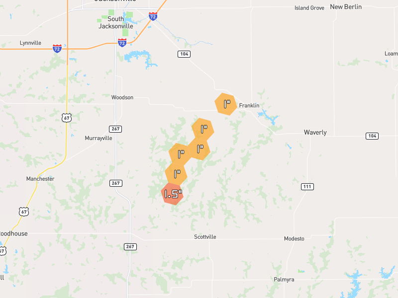 Hail map of Franklin, IL on Jul 4, 2026, hail up to 1.5"