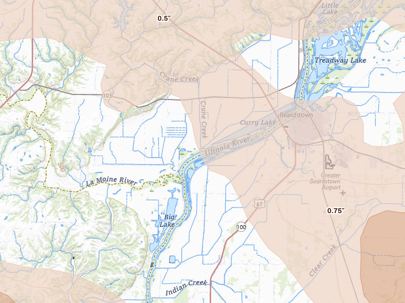 Radar-estimated hail-size map of the storm over Frederick, IL on May 4, 2026