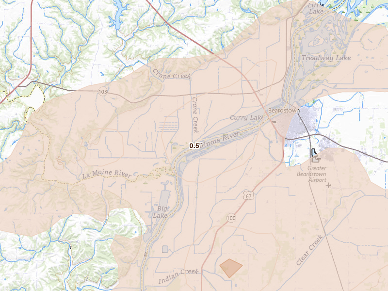 Radar-estimated hail-size map of the storm over Frederick, IL on Jun 11, 2026