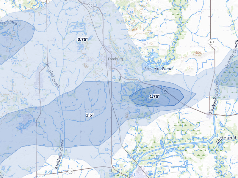 NEXRAD radar-signature map of the hail over Freeburg, IL
