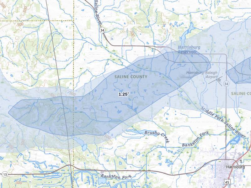NEXRAD radar-signature map of the hail storm over Galatia, IL on Mar 4, 2026