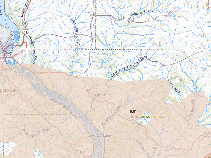 Radar-estimated hail-size map of the storm over Galena, IL