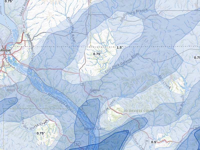 NEXRAD radar-signature map of the hail over Galena, IL