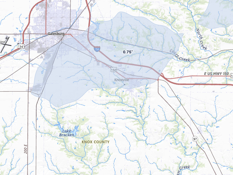 NEXRAD radar-signature map of the hail over Galesburg, IL
