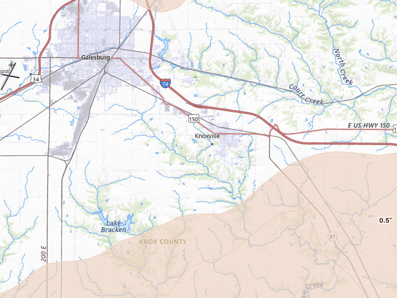 Radar-estimated hail-size map of the storm over Galesburg, IL on Jun 11, 2026