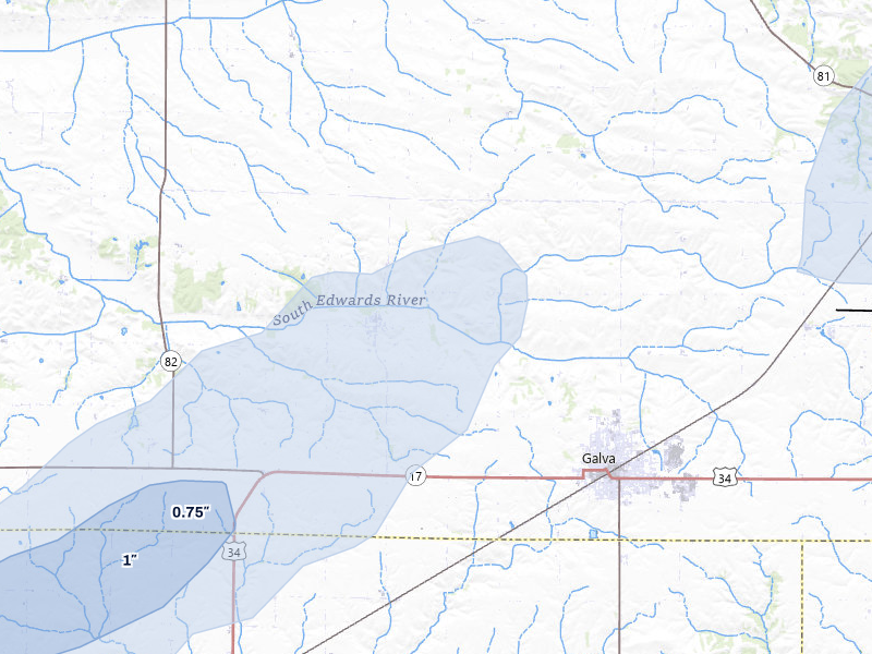 NEXRAD radar-signature map of the hail storm over Galva, IL on Jul 3, 2026