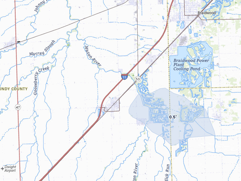 NEXRAD radar-signature map of the hail storm over Gardner, IL on Mar 26, 2026