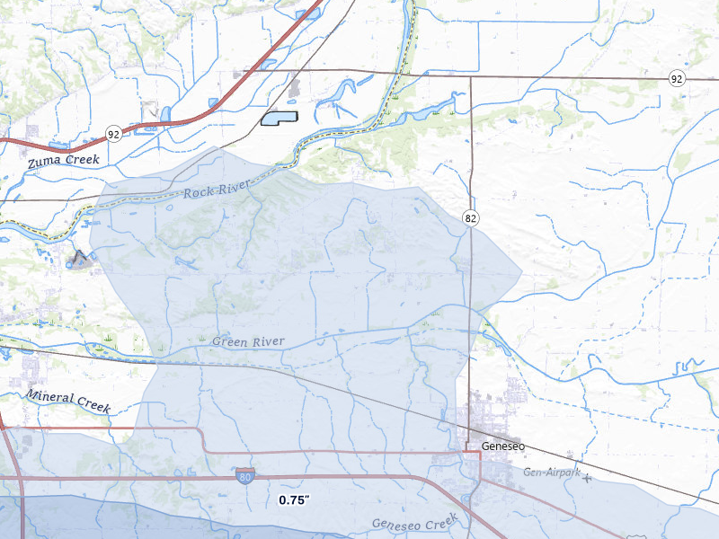 NEXRAD radar-signature map of the hail over Geneseo, IL
