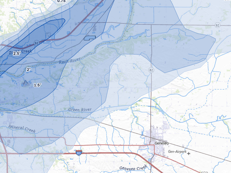 NEXRAD radar-signature map of the hail storm over Geneseo, IL on Apr 2, 2026