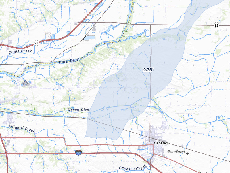 NEXRAD radar-signature map of the hail over Geneseo, IL