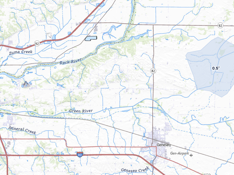 NEXRAD radar-signature map of the hail storm over Geneseo, IL on Jun 7, 2026