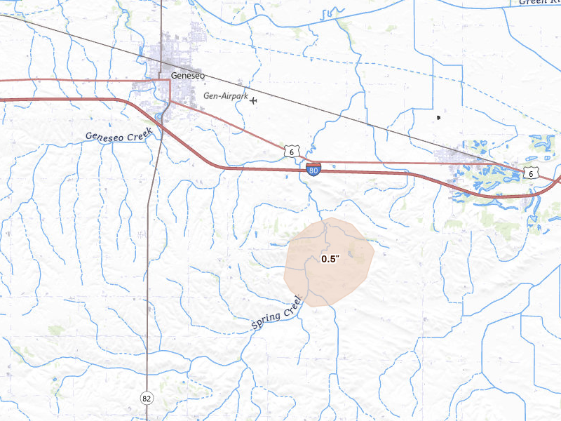 Radar-estimated hail-size map of the storm over Geneseo, IL on Aug 7, 2026