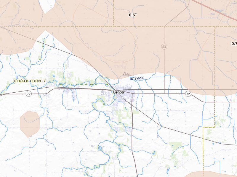 Radar-estimated hail-size map of the storm over Genoa, IL