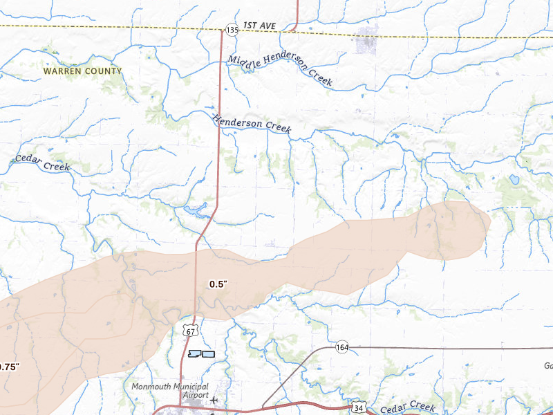 Radar-estimated hail-size map of the storm over Gerlaw, IL on Mar 31, 2026