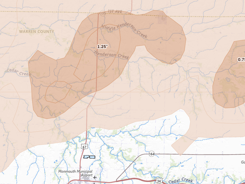 Radar-estimated hail-size map of the storm over Gerlaw, IL on Jun 11, 2026