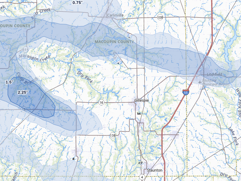 NEXRAD radar-signature map of the hail storm over Gillespie, IL on May 3, 2026