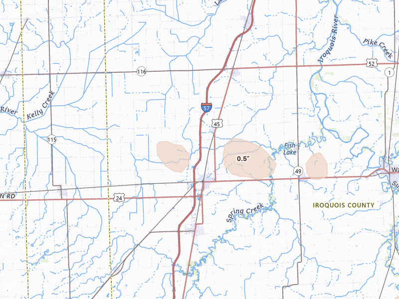 Radar-estimated hail-size map of the storm over Gilman, IL on Mar 26, 2026