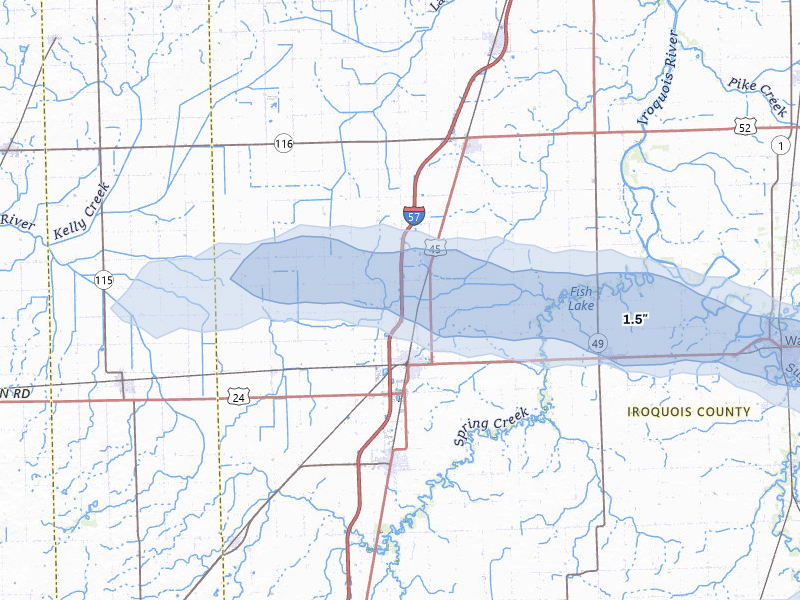 NEXRAD radar-signature map of the hail storm over Gilman, IL on Mar 26, 2026