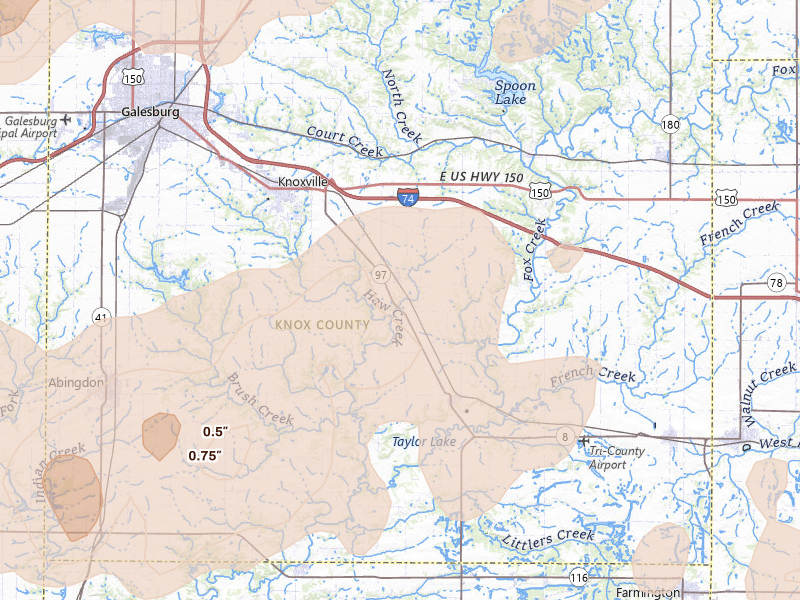 Radar-estimated hail-size map of the storm over Gilson, IL on Jun 11, 2026
