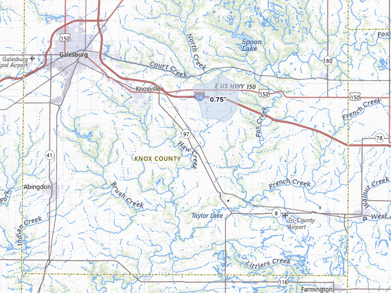 NEXRAD radar-signature map of the hail storm over Gilson, IL on Jul 10, 2026