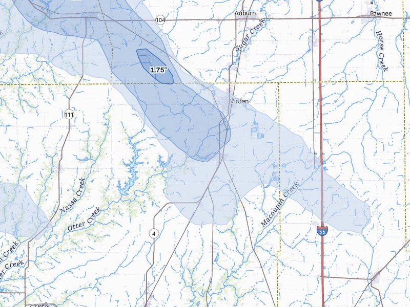 NEXRAD radar-signature map of the hail storm over Girard, IL on May 4, 2026