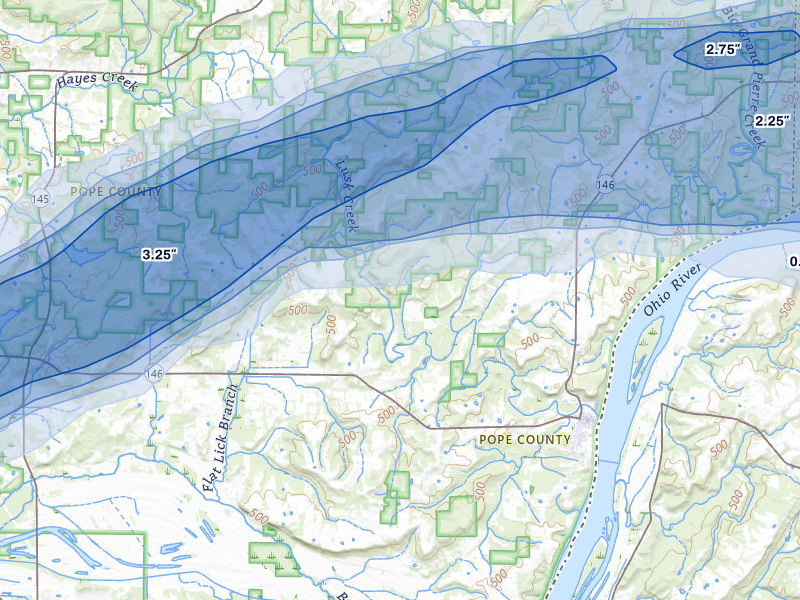 NEXRAD radar-signature map of the hail storm over Golconda, IL on Mar 4, 2026