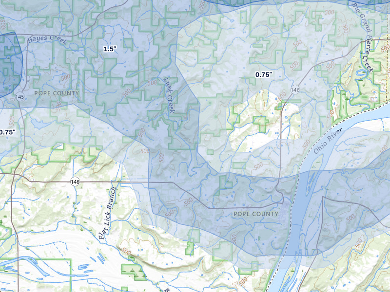 NEXRAD radar-signature map of the hail over Golconda, IL