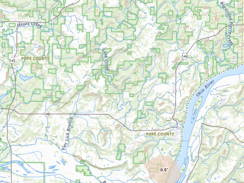 Radar-estimated hail-size map of the storm over Golconda, IL on Jun 1, 2026
