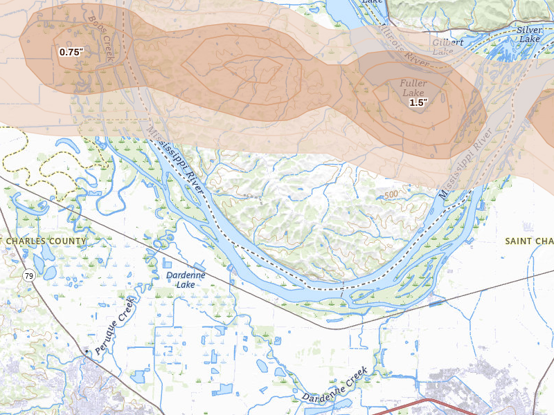 Radar-estimated hail-size map of the storm over Golden Eagle, IL on May 3, 2026