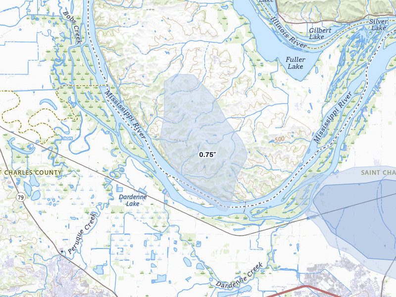 NEXRAD radar-signature map of the hail storm over Golden Eagle, IL on Jul 10, 2026