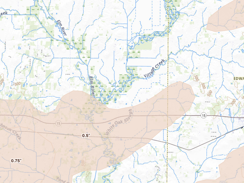 Radar-estimated hail-size map of the storm over Golden Gate, IL on Apr 27, 2026