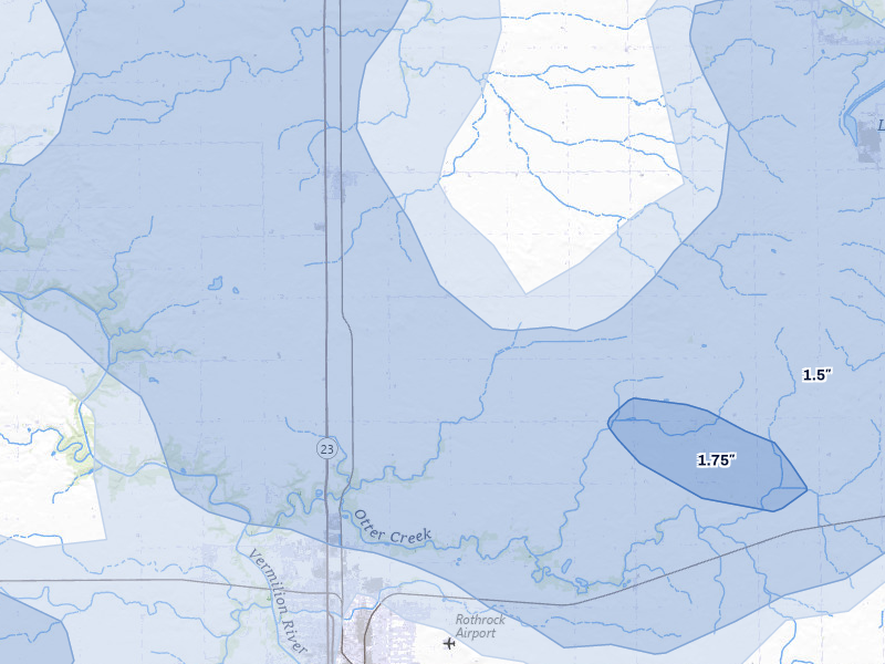 NEXRAD radar-signature map of the hail storm over Grand Ridge, IL on Aug 9, 2026