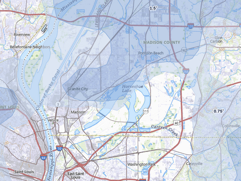 NEXRAD radar-signature map of the hail storm over Granite City, IL on May 31, 2026