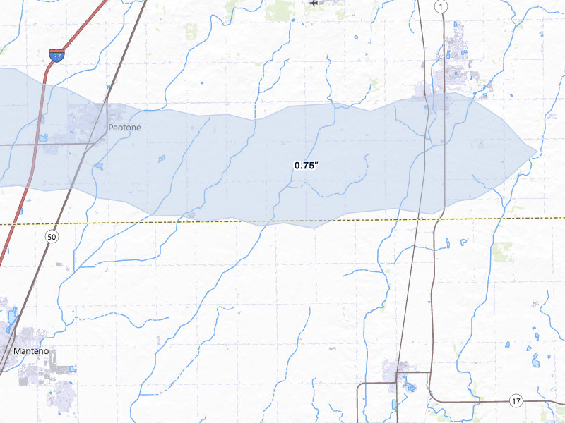 NEXRAD radar-signature map of the hail over Grant Park, IL