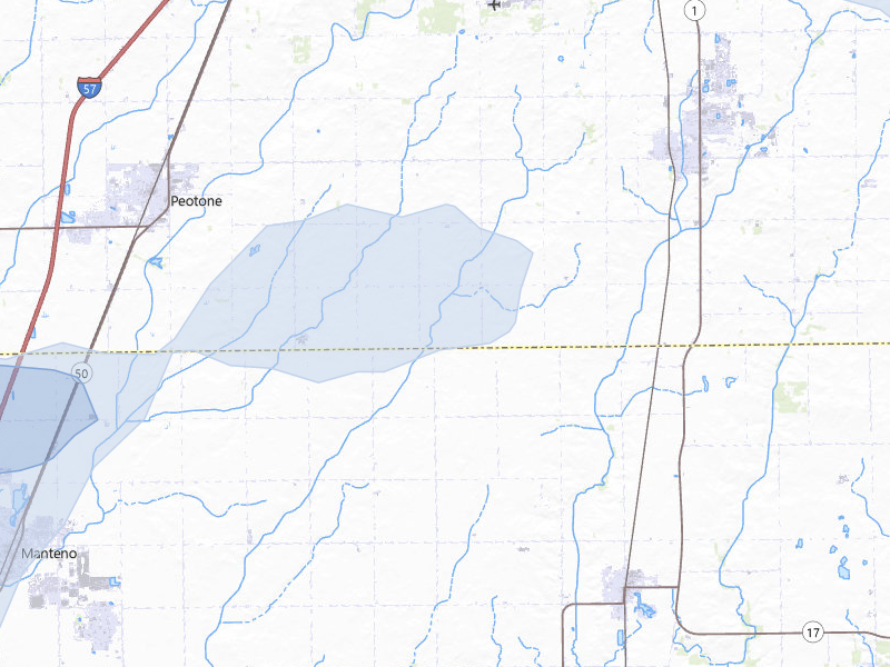 NEXRAD radar-signature map of the hail over Grant Park, IL