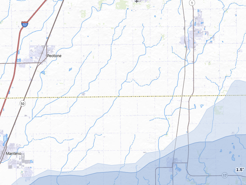 NEXRAD radar-signature map of the hail over Grant Park, IL