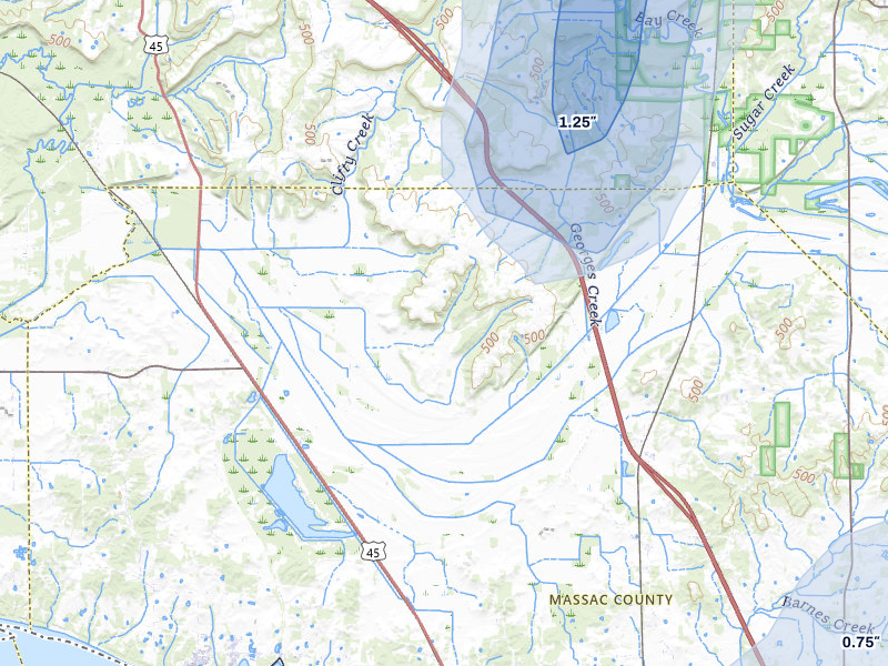 NEXRAD radar-signature map of the hail storm over Grantsburg, IL on Jul 3, 2026