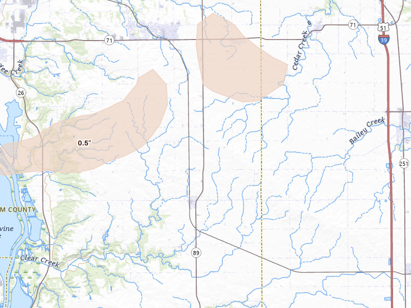 Radar-estimated hail-size map of the storm over Granville, IL on Apr 13, 2026