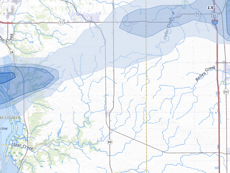 NEXRAD radar-signature map of the hail over Granville, IL