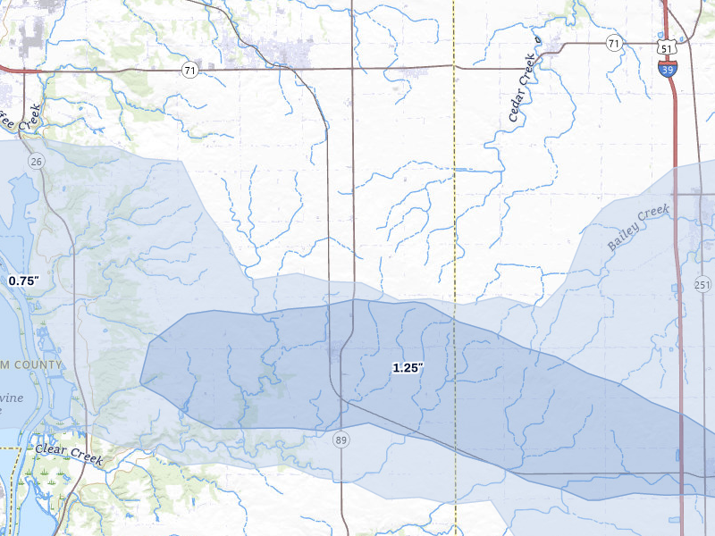 NEXRAD radar-signature map of the hail storm over Granville, IL on Aug 9, 2026