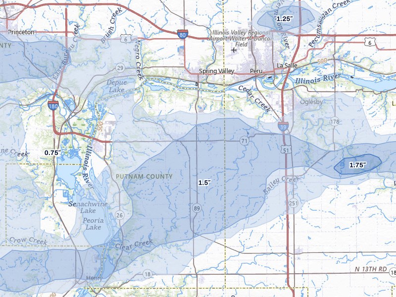 NEXRAD radar-signature map of the hail storm over Granville, IL on Aug 11, 2026