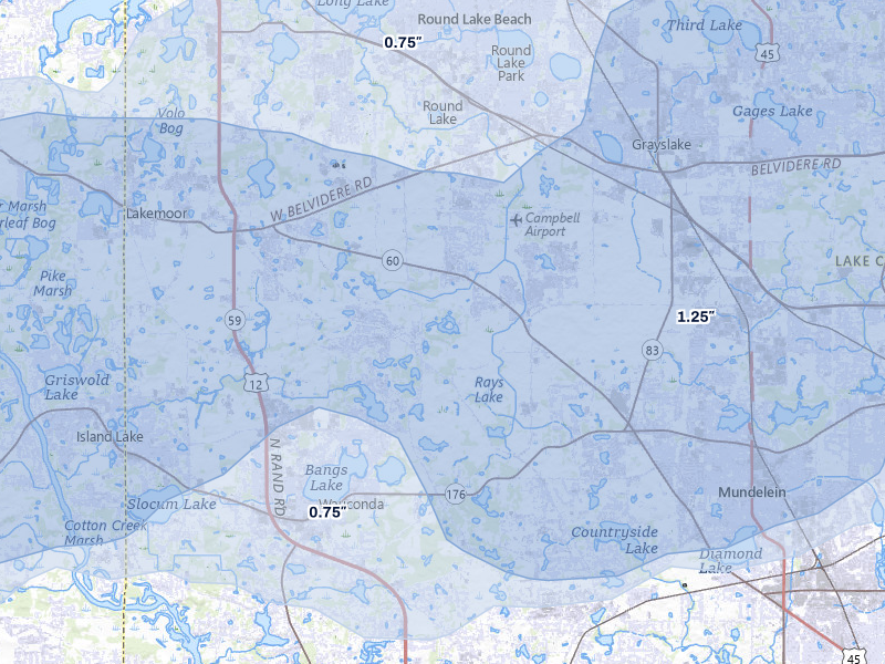 NEXRAD radar-signature map of the hail storm over Grayslake, IL on May 15, 2026