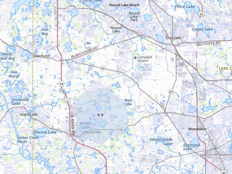 NEXRAD radar-signature map of the hail storm over Grayslake, IL on May 17, 2026