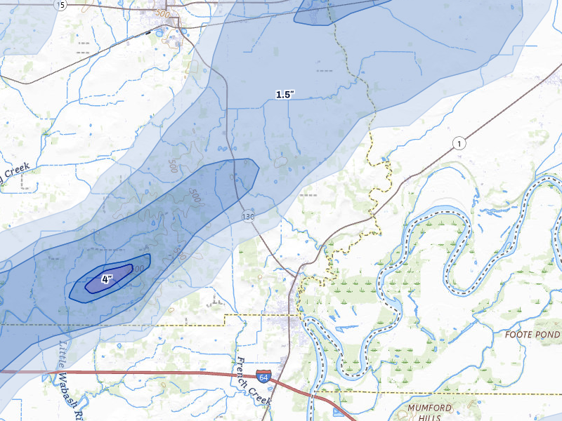 NEXRAD radar-signature map of the hail over Grayville, IL
