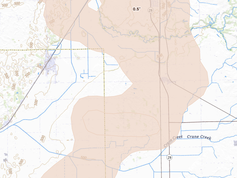 Radar-estimated hail-size map of the storm over Green Valley, IL on Jun 11, 2026