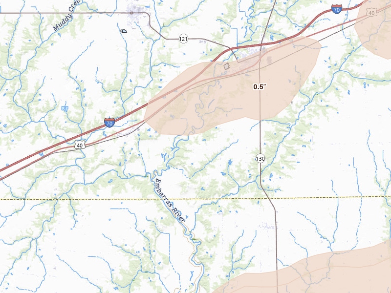 Radar-estimated hail-size map of the storm over Greenup, IL