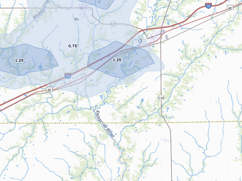 NEXRAD radar-signature map of the hail over Greenup, IL
