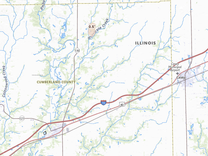 Radar-estimated hail-size map of the storm over Greenup, IL on Jun 9, 2026